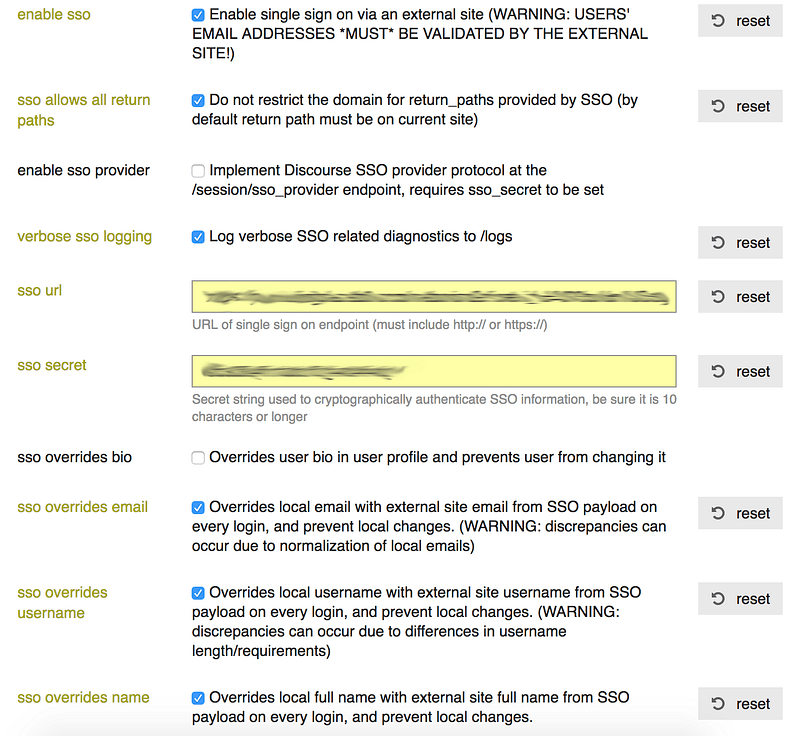 Discourse Admin Login SSO options